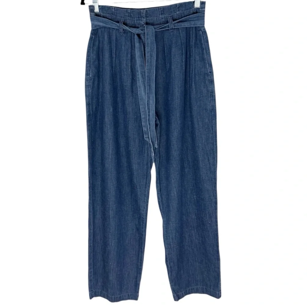 J. Crew Chambray Paper Bag Waist Ankle Pants Size 4 NEW - Picture 2 of 13